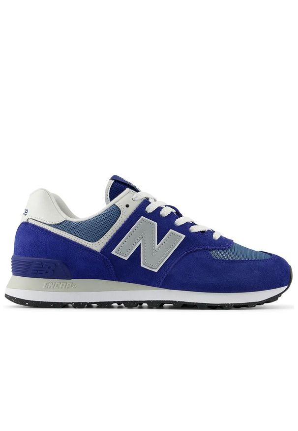 Buty New Balance U574ESD - niebieskie. Okazja: na co dzień. Kolor: niebieski. Materiał: dresówka, zamsz, guma. Szerokość cholewki: normalna. Model: New Balance 574