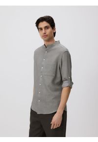 Reserved - Bawełniana koszula slim fit - ciemnoszary. Kolor: szary. Materiał: bawełna