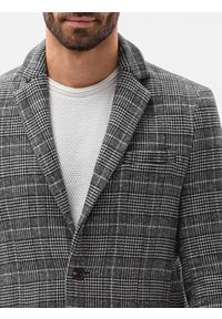 Ombre Clothing - Jednorzędowy płaszcz męski w kratę - czarny V2 C499 - XXL. Kolor: czarny. Materiał: poliester, akryl #3
