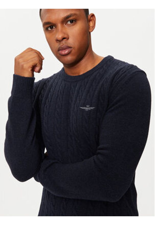 Aeronautica Militare Sweter 242MA1484L417 Granatowy Regular Fit. Kolor: niebieski. Materiał: wełna