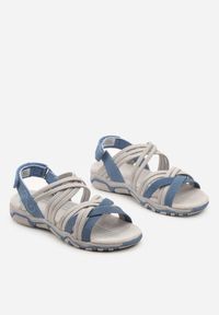 Born2be - Niebiesko-Szare Sandały ze Skórzaną Wkładką na Płaskiej Podeszwie Zapinane na Rzep Heriada. Okazja: na co dzień. Zapięcie: rzepy. Kolor: niebieski. Materiał: skóra. Sezon: lato. Styl: casual #3