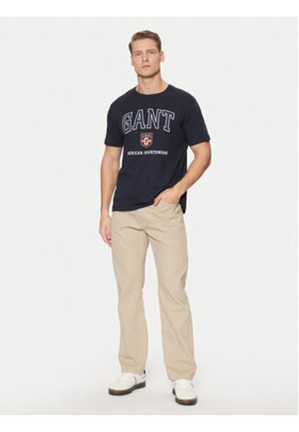 GANT - Gant T-Shirt 2003290 Granatowy Regular Fit. Kolor: niebieski. Materiał: bawełna