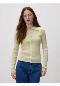 Reserved - Kardigan z kołnierzykiem - jasnozielony. Kolor: zielony. Materiał: wiskoza, dzianina #1