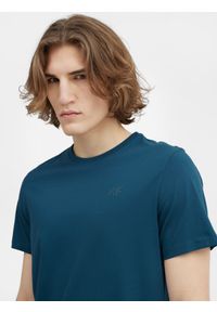 4f - T-shirt regular gładki męski. Kolor: niebieski. Materiał: bawełna, dzianina. Wzór: gładki #2