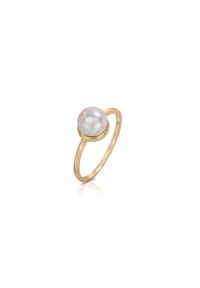 W.KRUK - Pierścionek złoty z perłą. Materiał: złote. Kolor: złoty. Wzór: aplikacja. Kamień szlachetny: perła #1