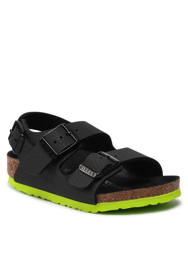 Sandały Birkenstock Milano Kinder 1022157 Desert Soil Black Lime. Kolor: czarny. Materiał: skóra