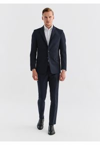 Pako Lorente - PAKO LORENTE – Gładkie granatowe spodnie garniturowe. Kolor: niebieski. Materiał: wełna, poliester, elastan. Wzór: gładki #2