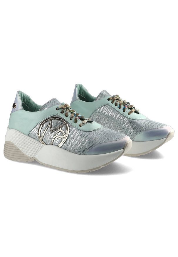 Massimo POLI - Miętowe Sneakersy Massimo Poli Damskie Modne Buty. Okazja: na co dzień. Kolor: zielony. Materiał: materiał. Szerokość cholewki: normalna. Sezon: wiosna, lato. Styl: casual, elegancki