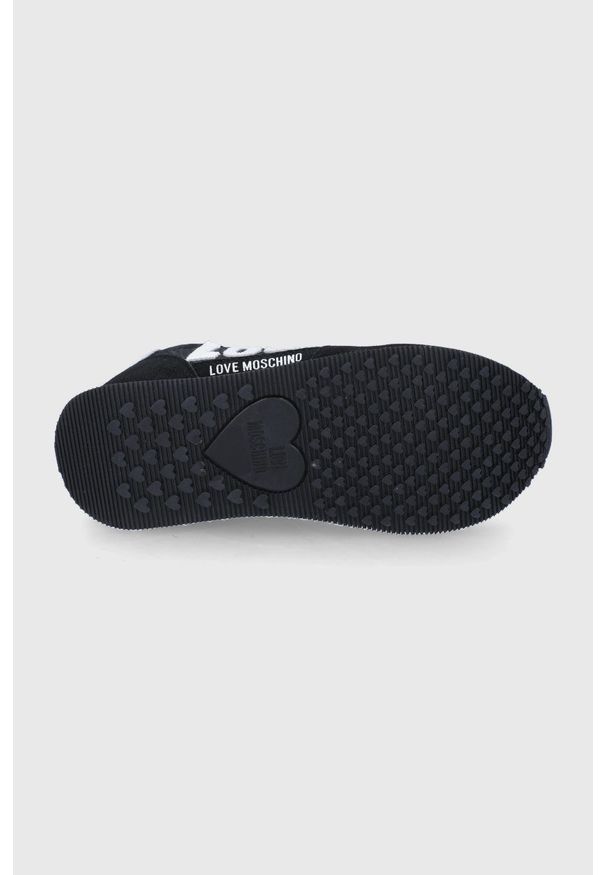 Love Moschino buty kolor czarny na płaskim obcasie. Nosek buta: okrągły. Zapięcie: sznurówki. Kolor: czarny. Obcas: na obcasie. Wysokość obcasa: niski