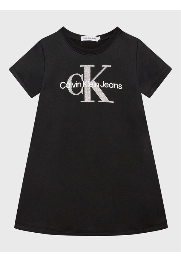 Calvin Klein Jeans Sukienka codzienna Monogram Metallic IG0IG01835 Czarny Regular Fit. Okazja: na co dzień. Kolor: czarny. Materiał: bawełna. Typ sukienki: proste. Styl: casual
