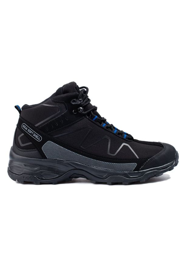 Wysokie sznurowane buty trekkingowe męskie DK czarne. Kolor: czarny. Materiał: materiał