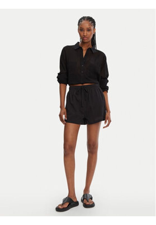Seafolly Szorty materiałowe Crinkle 55429-SH Czarny Regular Fit. Kolor: czarny. Materiał: bawełna