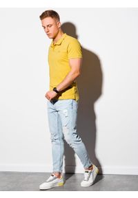 Ombre Clothing - Koszulka męska polo klasyczna bawełniana S1374 - żółta - XXL. Typ kołnierza: polo. Kolor: żółty. Materiał: bawełna. Wzór: haft. Styl: klasyczny
