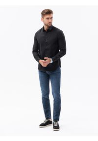Ombre Clothing - Bawełniana koszula męska z tkaniny w stylu Oxford SLIM FIT - czarna V2 K642 - XXL. Kolor: czarny. Materiał: bawełna, tkanina #6