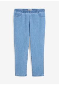 bonprix - Spodnie 7/8 z gumką w talii, mid waist. Kolor: niebieski. Styl: elegancki