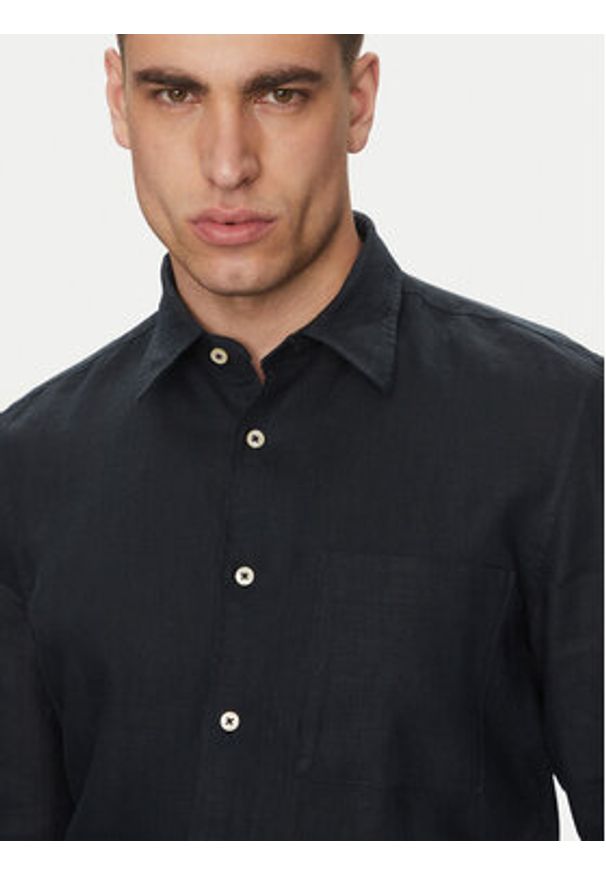 Marc O'Polo Koszula M23 7428 42318 Granatowy Regular Fit. Typ kołnierza: polo. Kolor: niebieski. Materiał: len