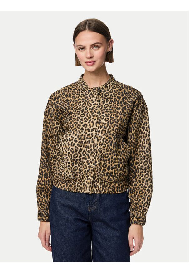 Pieces Kurtka bomber Salume 17156456 Brązowy Regular Fit. Kolor: brązowy. Materiał: syntetyk, bawełna