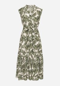 Born2be - Zielona Rozkloszowana Sukienka Bez Rękawów z Wiskozy z Wiązanym Paskiem Reviosae. Okazja: na co dzień. Typ kołnierza: dekolt w serek. Kolor: zielony. Materiał: wiskoza. Długość rękawa: bez rękawów. Typ sukienki: rozkloszowane. Styl: klasyczny, casual #2