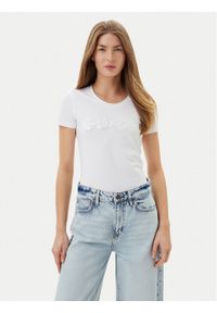 Guess T-Shirt W5GI17 J1314 Biały Slim Fit. Kolor: biały. Materiał: bawełna