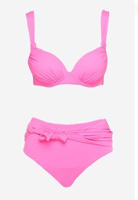 Born2be - Różowe Bikini z Ozdobnym Paskiem na Figach i Usztywnianym Biustonoszem Vamira. Kolor: różowy