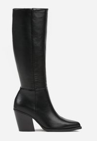 Born2be - Czarne Eleganckie Kozaki do Kolana na Stożkowym Obcasie z Noskiem w Szpic Seolina. Okazja: na spotkanie biznesowe, do pracy, na co dzień. Kolor: czarny. Obcas: na obcasie. Styl: elegancki. Wysokość obcasa: średni #7