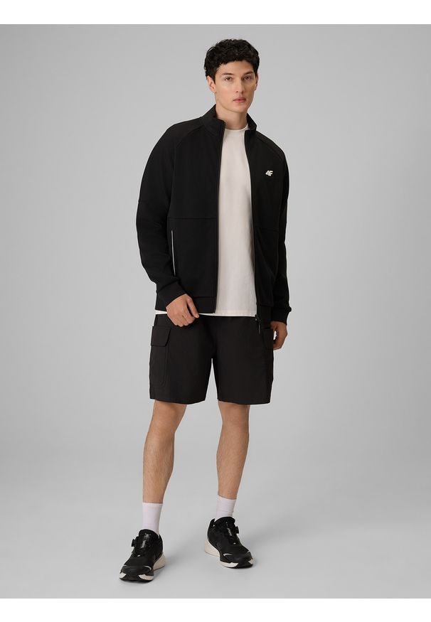 4f - 4F Bluza dresowa regular bez kaptura męska - czarna XXL. Okazja: na co dzień. Typ kołnierza: bez kaptura. Kolor: czarny. Materiał: dresówka. Styl: sportowy, casual