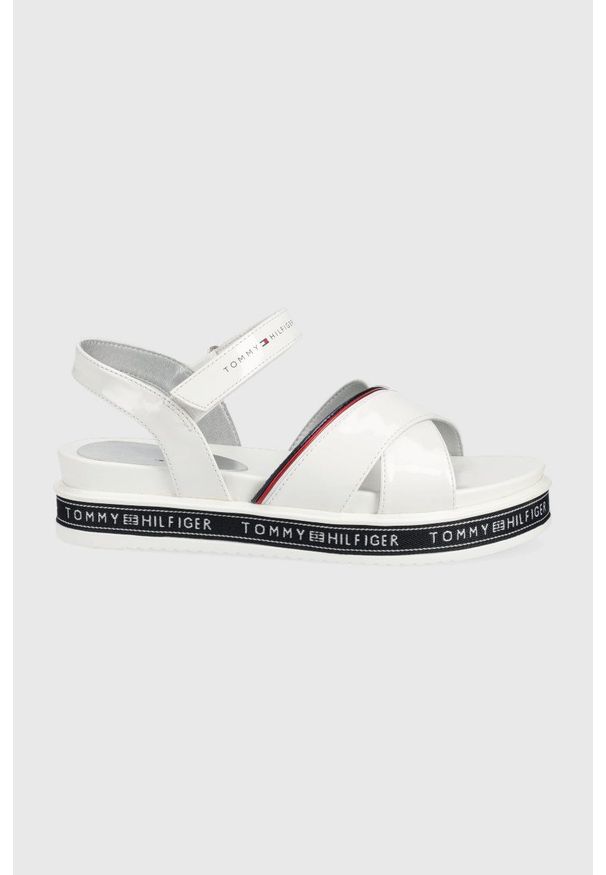 TOMMY HILFIGER - Tommy Hilfiger sandały dziecięce kolor biały. Zapięcie: rzepy. Kolor: biały. Materiał: guma, materiał. Obcas: na platformie