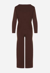 Born2be - Brązowy Dzianinowy Komplet z Wiskozą w Eleganckim Stylu Kardigan i Spodnie Delisana. Kolor: brązowy. Materiał: dzianina, wiskoza #4