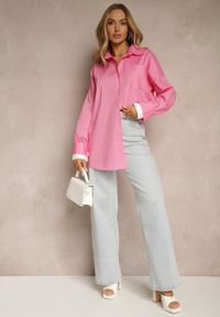 Renee - Fuksjowa Bawełniana Koszula Typu Oversize Ronmira. Okazja: na co dzień. Kolor: różowy. Materiał: bawełna. Styl: elegancki, casual #4