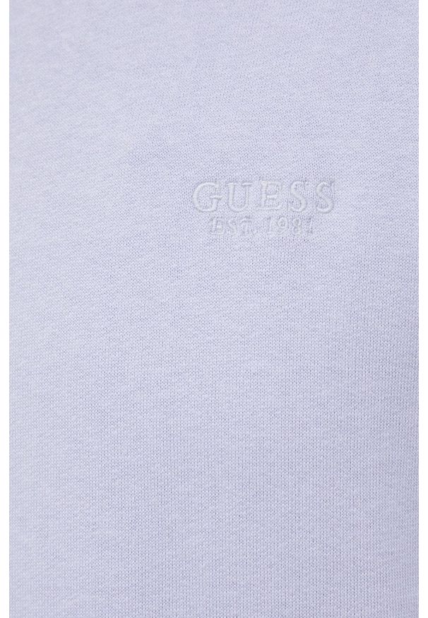 Guess Bluza męska kolor fioletowy gładka. Kolor: fioletowy. Materiał: bawełna. Wzór: gładki