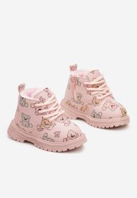 Born2be - Różowe Botki ze Sznurowaniem i Motywem Misiów Itteva. Zapięcie: sznurówki. Kolor: różowy. Styl: elegancki