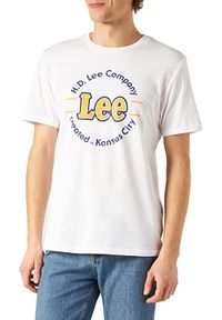 Lee - LEE KANSAS CIRCLE TEE MĘSKI T-SHIRT KOSZULKA LOGO NADRUK BRIGHT WHITE L62CFQLJ. Wzór: nadruk