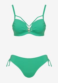 Born2be - Ciemnozielone Bikini Biustonosz z Aplikacją i Majtki Figi ze Ściągaczami Ulosella. Kolor: zielony. Wzór: aplikacja