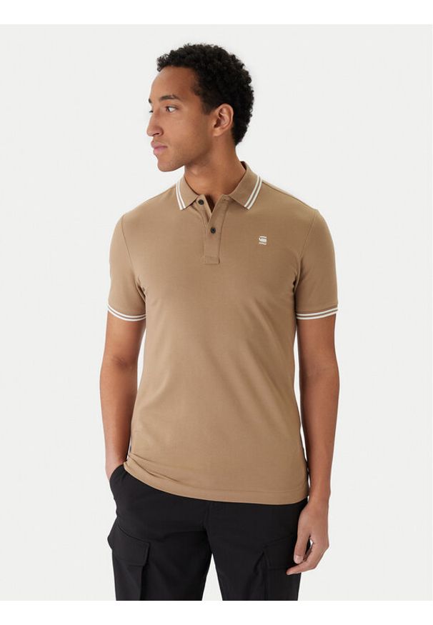 G-Star RAW - G-Star Raw Polo Dunda D17127-5864 Brązowy Slim Fit. Typ kołnierza: polo. Kolor: brązowy. Materiał: bawełna