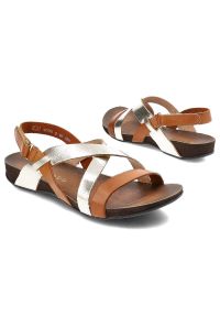 Brązowe Sandały Armodo Modne Obuwie Damskie. Zapięcie: rzepy. Kolor: brązowy. Materiał: jeans, skóra. Sezon: lato #3