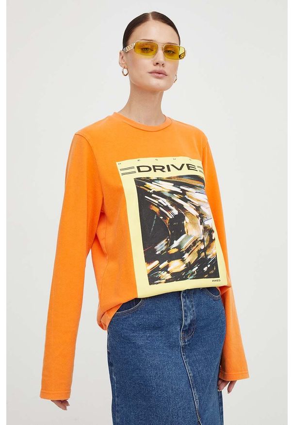 Resume - Résumé longsleeve bawełniany kolor pomarańczowy. Kolor: pomarańczowy. Materiał: bawełna. Długość rękawa: długi rękaw. Wzór: nadruk. Styl: klasyczny