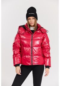 Karl Lagerfeld - KARL LAGERFELD Czerwona damska kurtka Hooded Down Jacket. Kolor: czerwony. Materiał: puch, poliamid. Długość rękawa: długi rękaw. Długość: długie #1