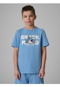 4f - 4F T-shirt regular z nadrukiem chłopięcy - niebieski 140 (9-10 lat). Okazja: na co dzień. Kolor: niebieski. Materiał: bawełna, dzianina. Wzór: nadruk. Sezon: lato. Styl: casual #1