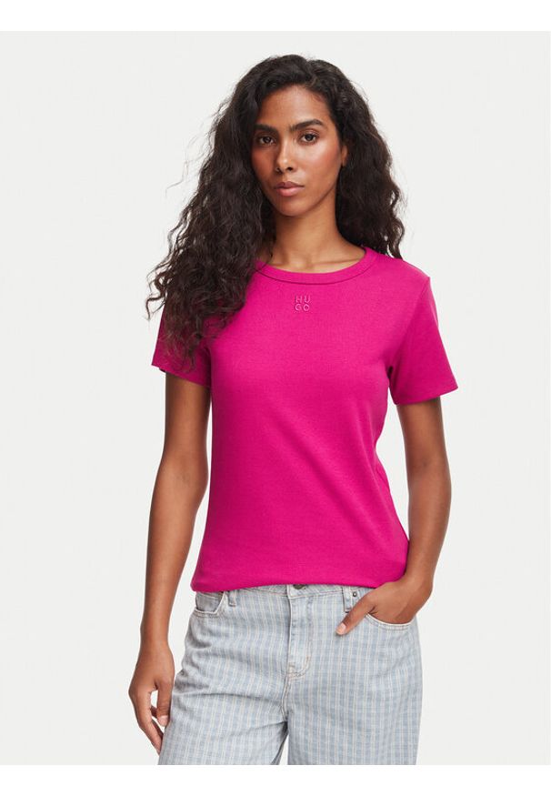 Hugo - HUGO T-Shirt Deloris 50512002 Różowy Regular Fit. Kolor: różowy. Materiał: bawełna