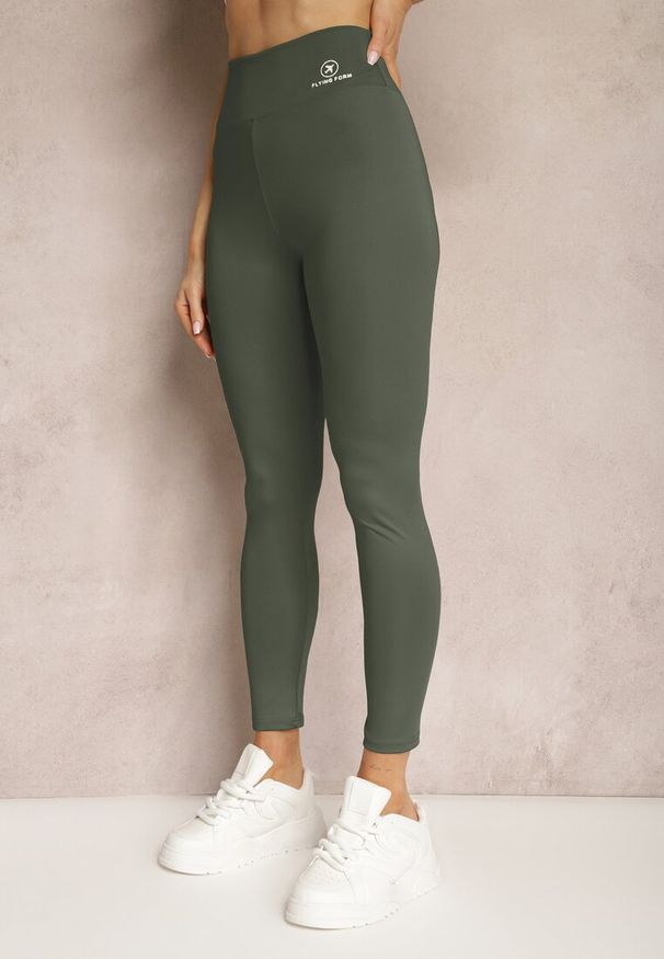 Renee - Ciemnozielone Legginsy High Waist z Gumką w Pasie Cloen. Okazja: na spacer, na co dzień. Stan: podwyższony. Kolor: zielony. Styl: klasyczny, casual