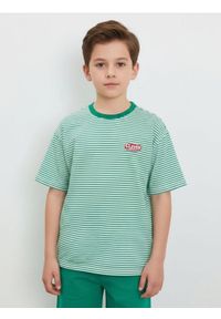 Sinsay - Koszulka w paski - kremowy. Kolor: kremowy. Długość rękawa: krótki rękaw. Długość: krótkie. Wzór: paski #1