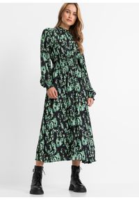 bonprix - Sukienka midi z nadrukiem. Kolor: czarny. Wzór: nadruk. Długość: midi #1