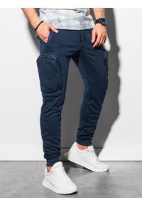 Ombre Clothing - Spodnie męskie dresowe joggery P918 - granatowe - XL. Kolor: niebieski. Materiał: dresówka #7