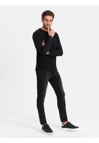 Ombre Clothing - Longsleeve męski o strukturze "wafla" - czarny V4. Okazja: na co dzień. Kolor: czarny. Materiał: bawełna. Długość rękawa: długi rękaw. Styl: klasyczny, sportowy, casual