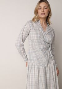 Born2be - Niebieski Komplet z Bawełny Kopertowa Wiązana Bluzka i Rozkloszowana Spódnica Alais. Kolor: niebieski. Materiał: bawełna #8