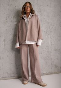 Renee - Beżowy Komplet Dresowy z Dzianiny z Wiskozą Bluza i Spodnie Wide Leg Nevelida. Kolor: beżowy. Materiał: dzianina, wiskoza, dresówka #4