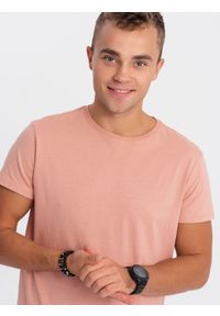 Ombre Clothing - T-shirt męski bawełniany BASIC - różowy V9 S1370 - XL. Kolor: różowy. Materiał: bawełna. Styl: klasyczny #3