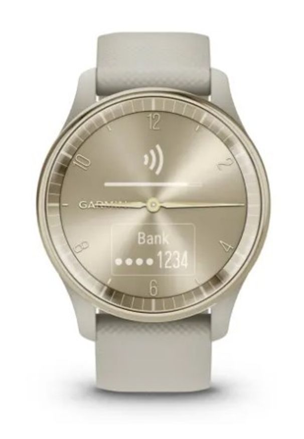 GARMIN - Garmin vivomove Trend (kremowozłota ramka / beżowoszara koperta / beżowoszary pasek). Rodzaj zegarka: analogowe. Kolor: szary. Styl: retro, młodzieżowy, klasyczny
