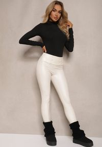 Renee - Białe Legginsy Push-Up z Ekoskóry Ocieplone Polarkiem Alabella. Okazja: na co dzień. Kolor: biały. Materiał: polar. Styl: elegancki, casual