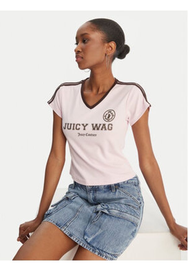 Juicy Couture T-Shirt Juicy Wag JCWCT126319 Różowy Slim Fit. Kolor: różowy
